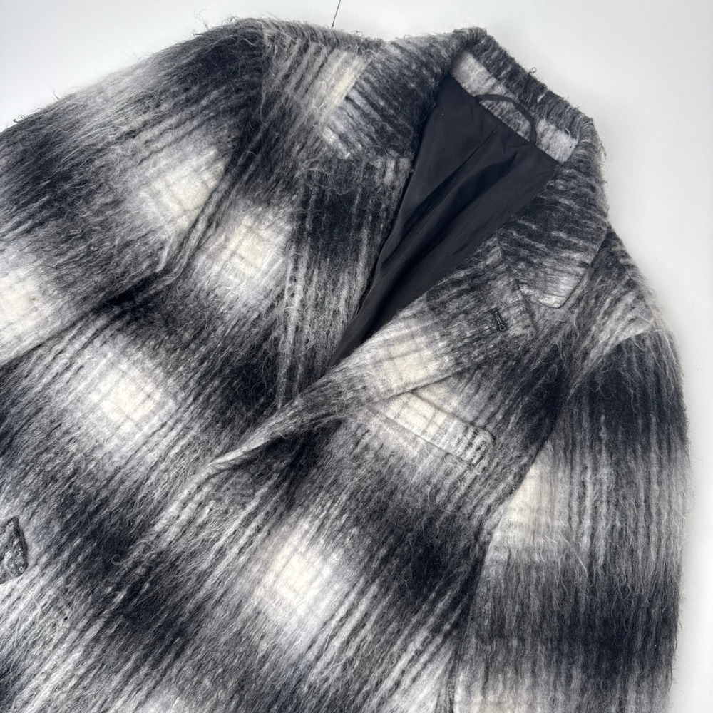 Saturdays NYC Mens Black White Plaid Wool Blend Shaggy Overcoat Jacket Size M